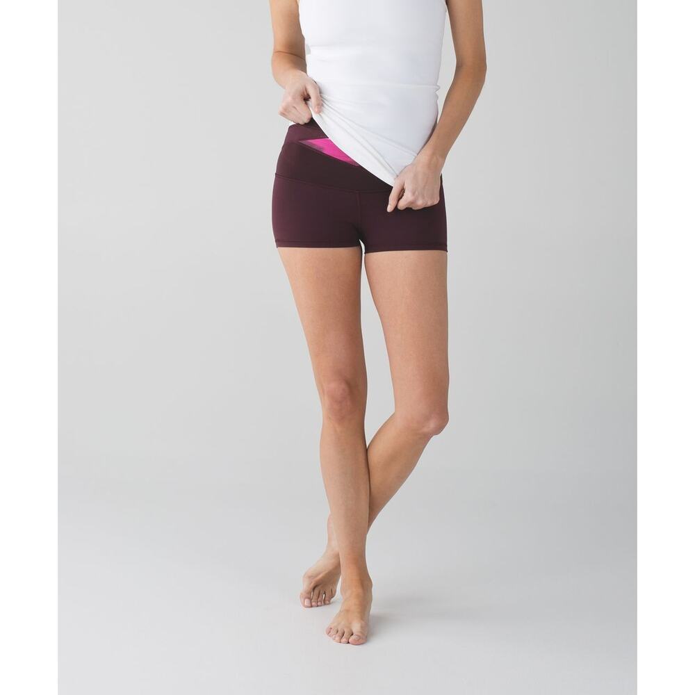 Lululemon Boogie Short Roll Down Full-On Luon Bordeaux Drama Berry Maroon Size 8 - Picture 5 of 16